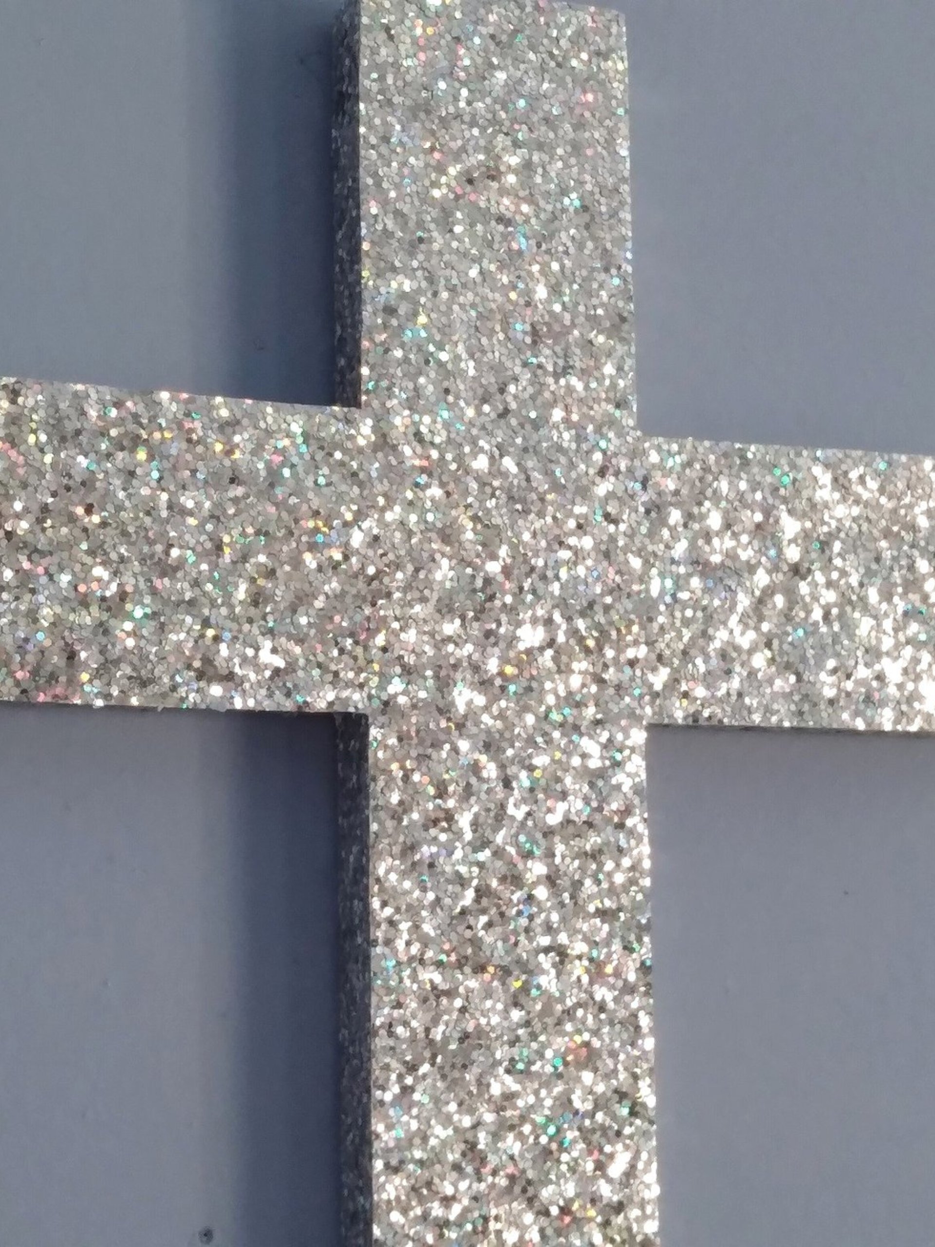 Chunky Glitter Cross- Sparkling Wall Cross in Iridescent Silver